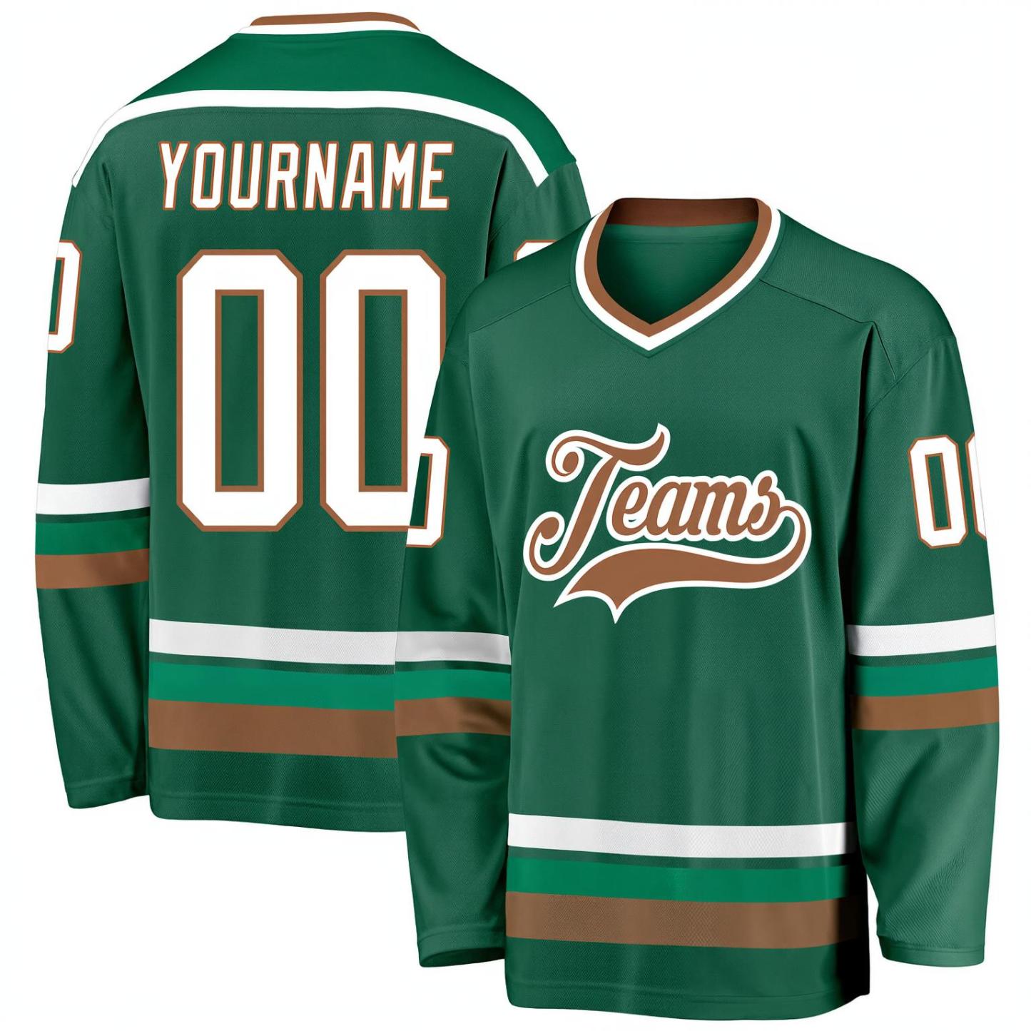Custom Dark Green & Brown/White Hockey Jersey