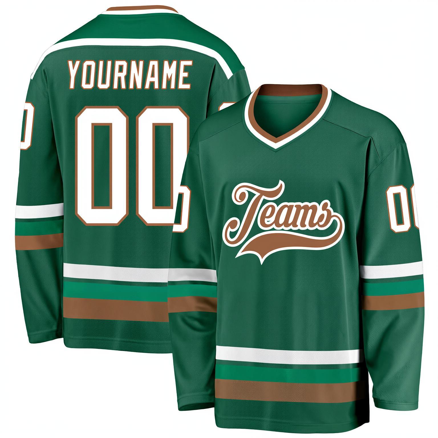 Custom Dark Green & Brown/White Hockey Jersey