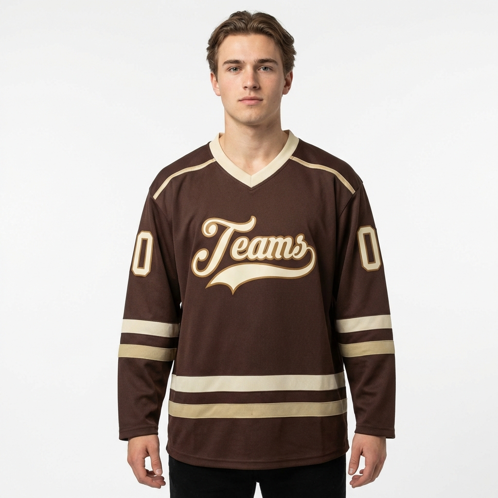 Custom Brown & Cream/Khaki Hockey Jersey