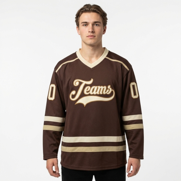 Custom Brown & Cream/Khaki Hockey Jersey