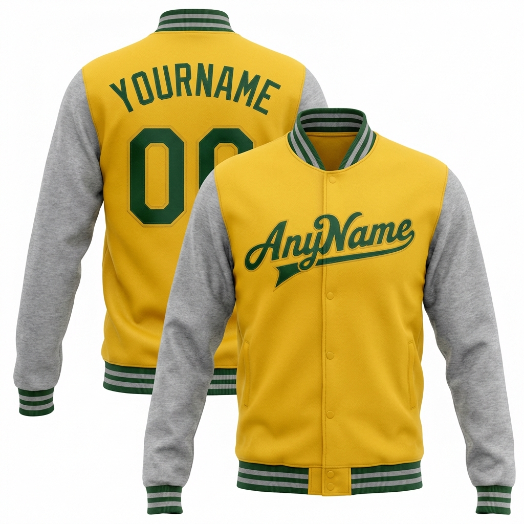 Custom Yellow & Green/Grey Raglan Sleeves Full-Snap Fleece Jacket