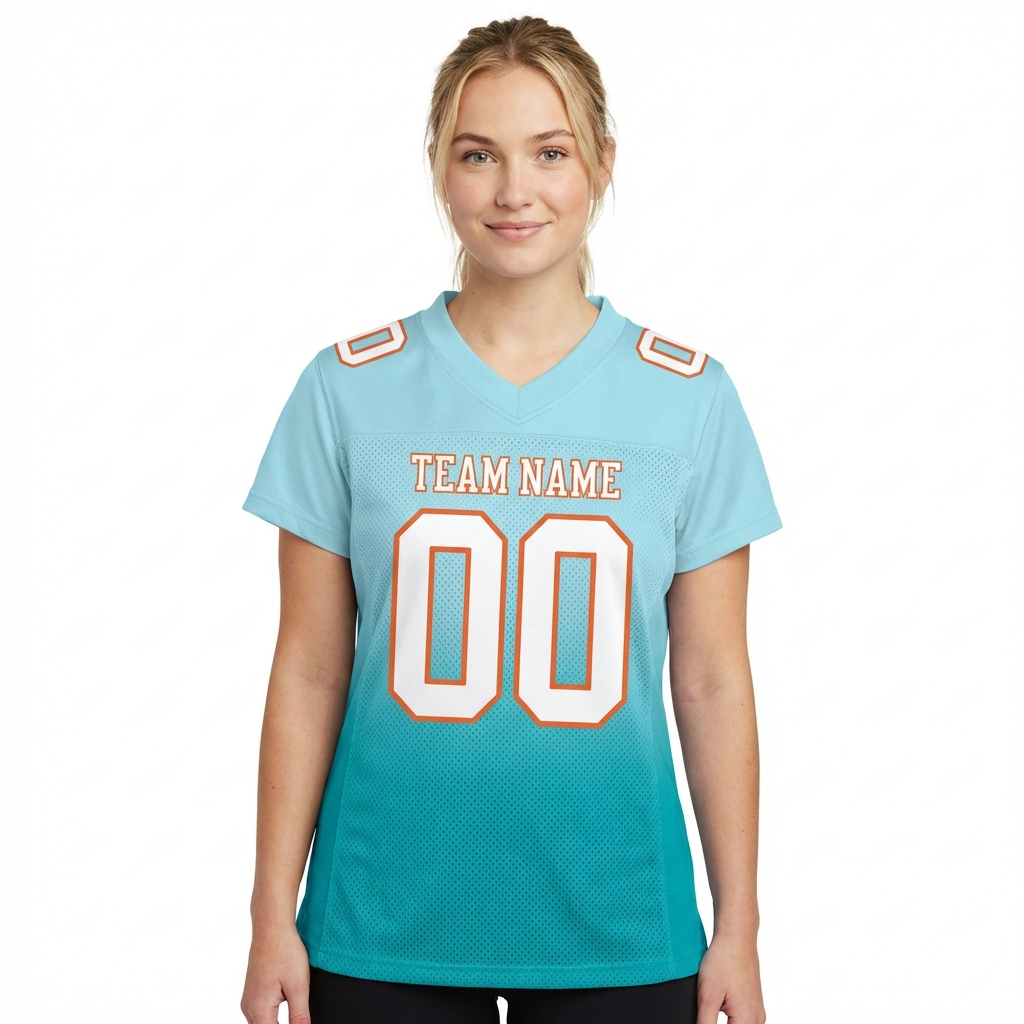 Custom Aqua & White/Orange Gradient Fashion Football Jersey