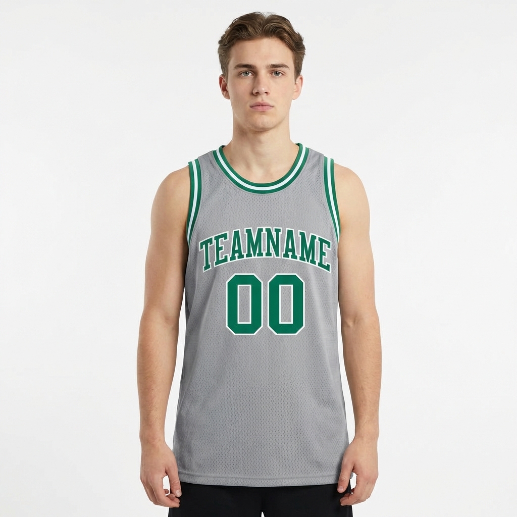 Custom Grey & Green/White Basketball City Edition Jersey
