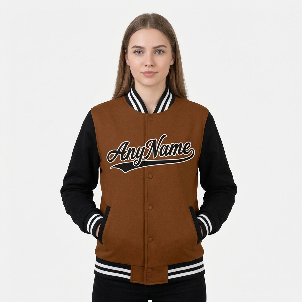 Custom Brown & Black/White Raglan Sleeves Full-Snap Fleece Jacket