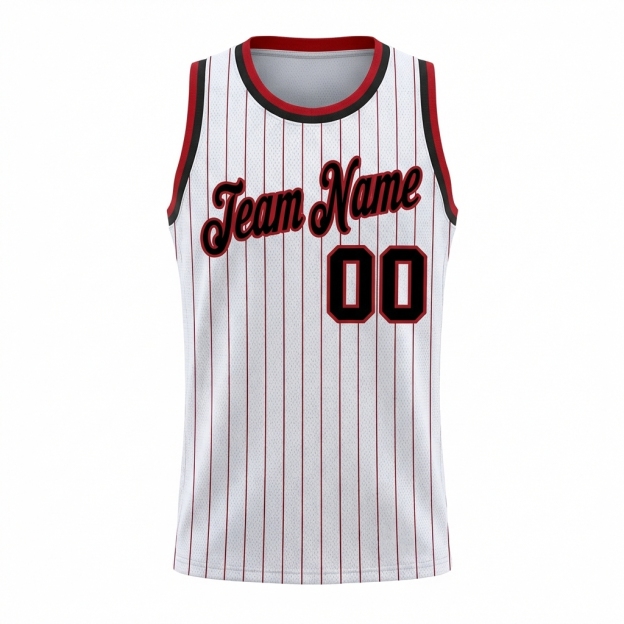 Custom White & Black/Red Pinstripes Basketball City Edition Jersey