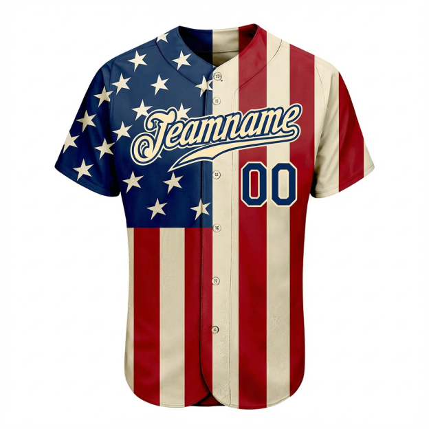 Custom White & Red/Navy 3D Flag Fashion Baseball Jersey