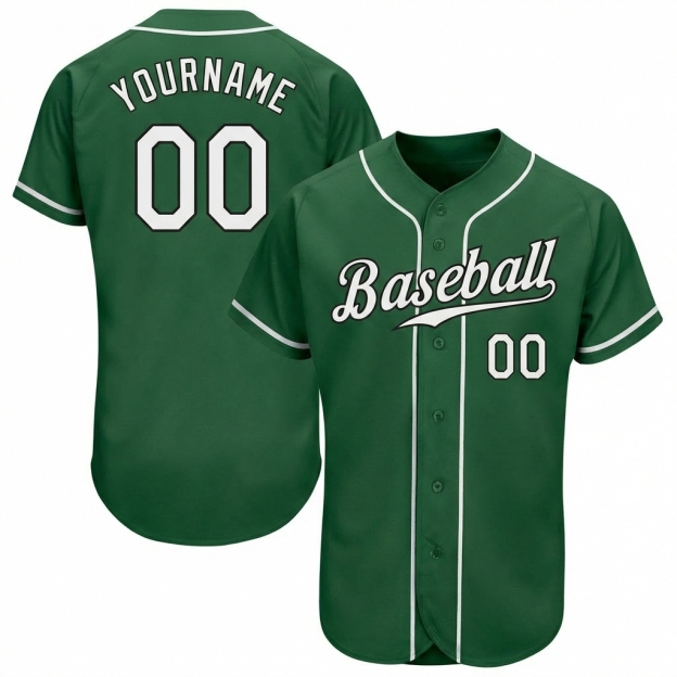 Custom Green & White/Black Baseball Jersey