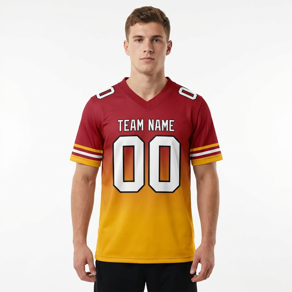 Custom Red & Yellow/White Fade Fashion Football Jersey