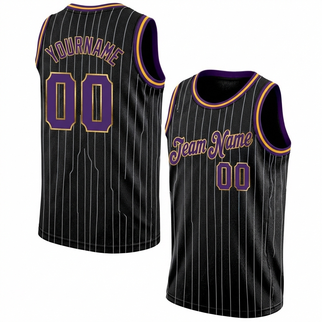 Custom Black & Purple/Gold Pinstripes Basketball City Edition Jersey