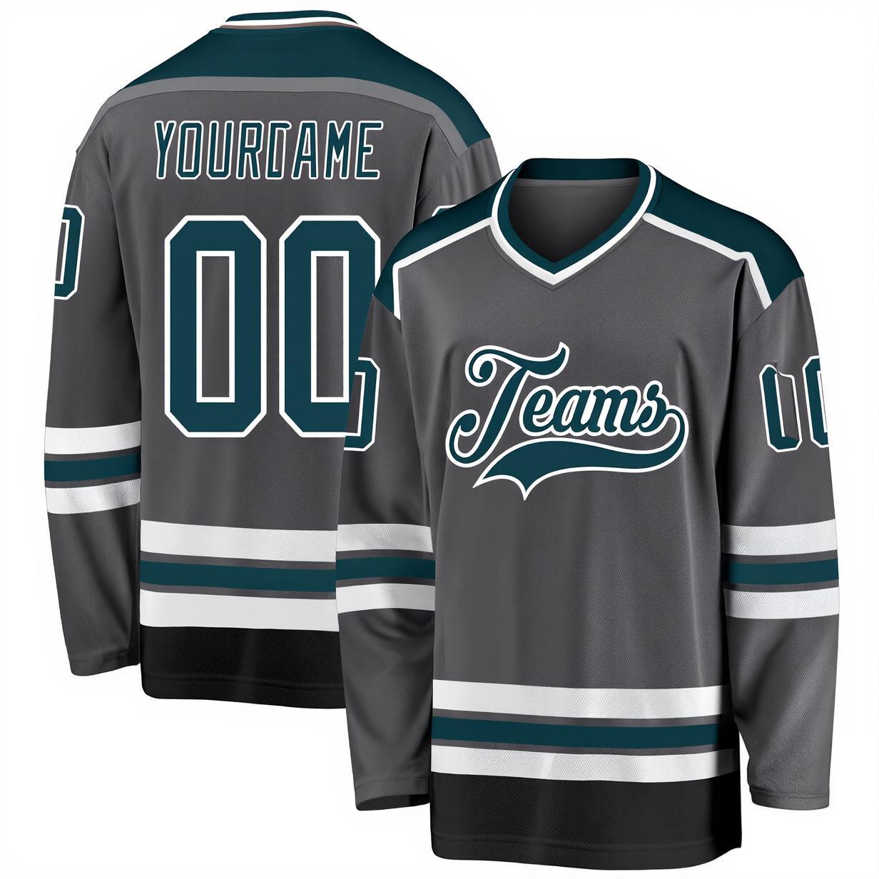 Custom Dark Grey & Navy/White Hockey Jersey