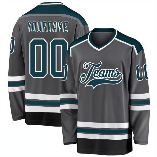Custom Dark Grey & Navy/White Hockey Jersey