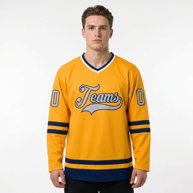 Custom Yellow & Grey/Royal Hockey Jersey