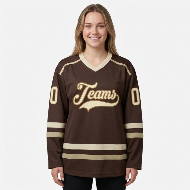 Custom Brown & Cream/Khaki Hockey Jersey