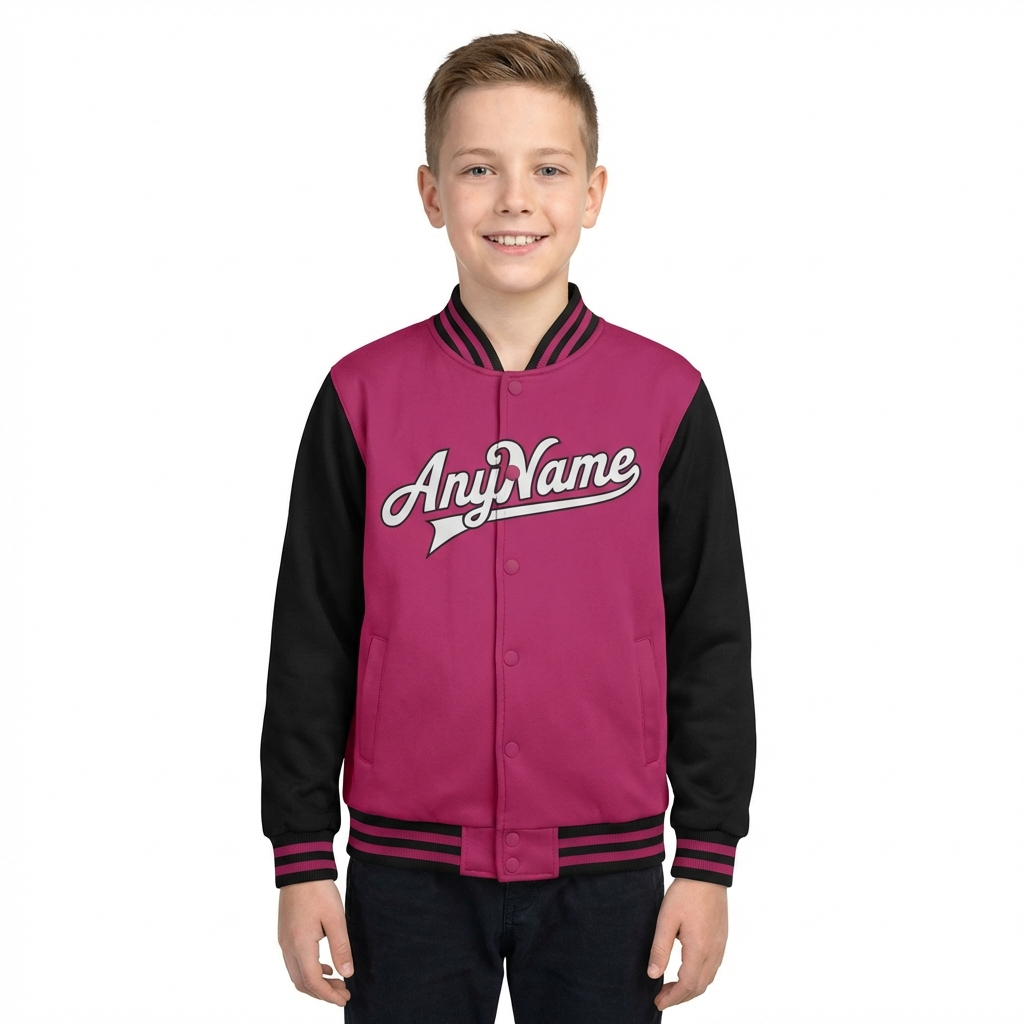 Custom Pink & Grey/Black Raglan Sleeves Full-Snap Fleece Jacket