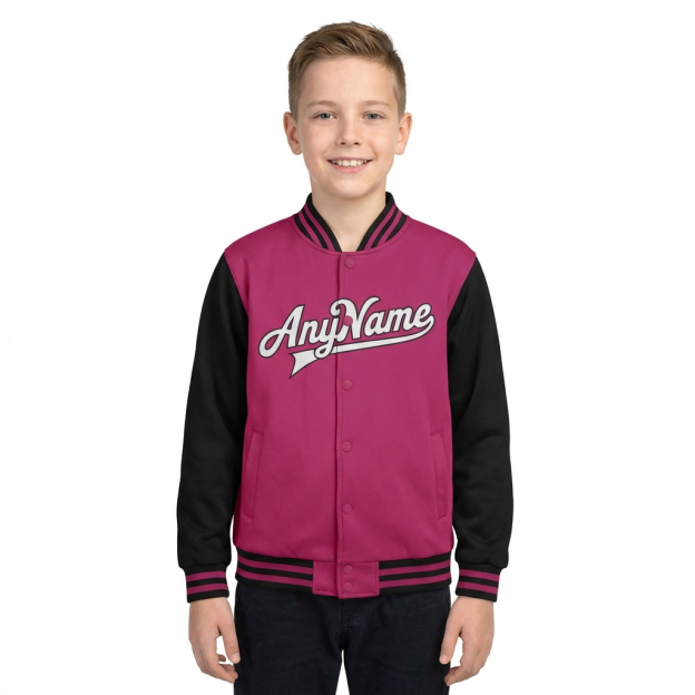 Custom Pink & Grey/Black Raglan Sleeves Full-Snap Fleece Jacket