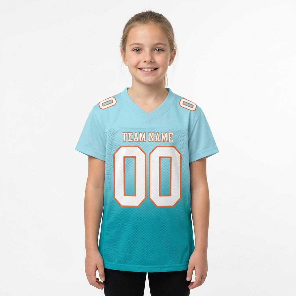 Custom Aqua & White/Orange Gradient Fashion Football Jersey