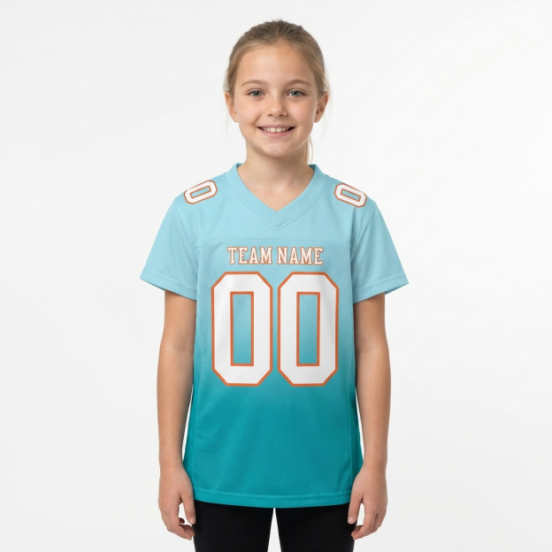 Custom Aqua & White/Orange Gradient Fashion Football Jersey