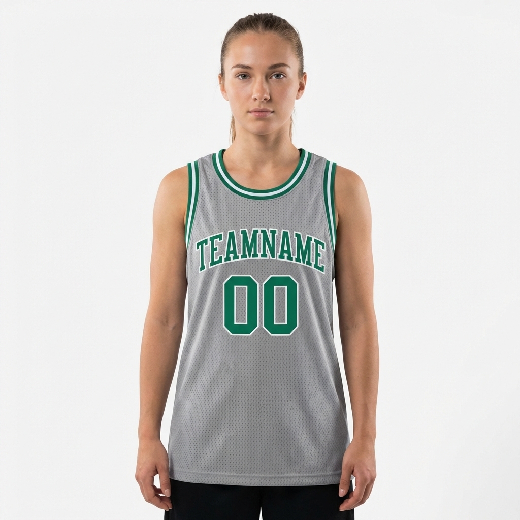 Custom Grey & Green/White Basketball City Edition Jersey