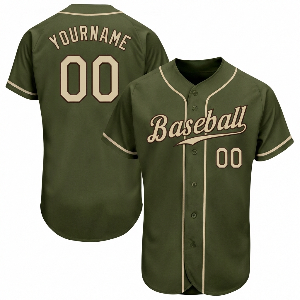 Custom Olive & Khaki/Brown Baseball Jersey