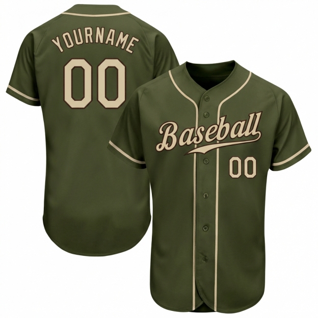 Custom Olive & Khaki/Brown Baseball Jersey