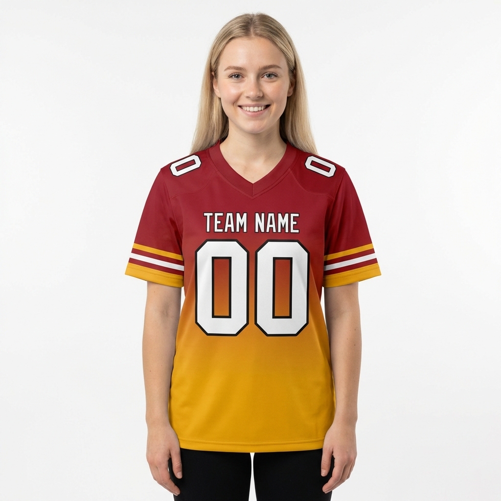 Custom Red & Yellow/White Fade Fashion Football Jersey