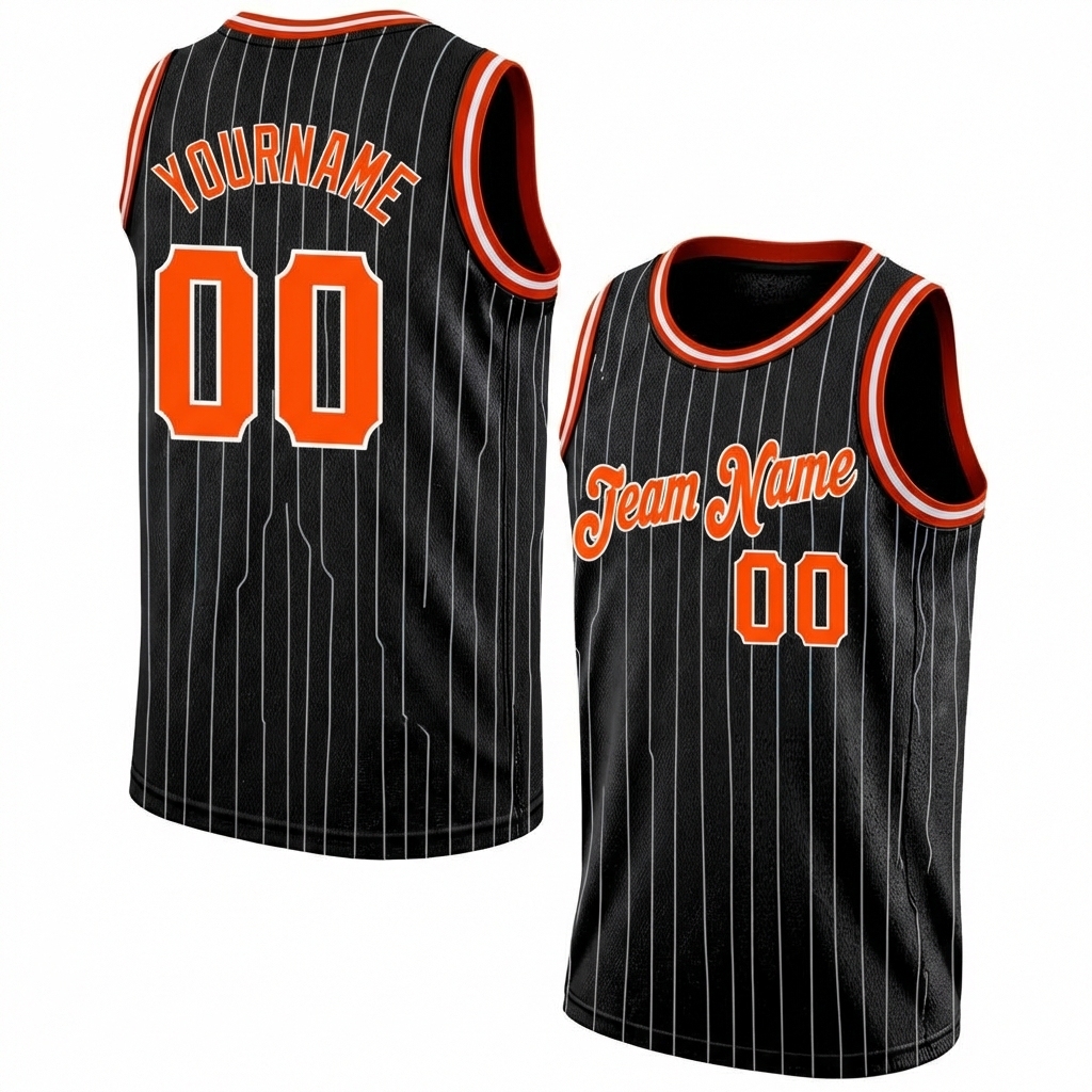 Custom Black & Orange/White Pinstripes Basketball City Edition Jersey