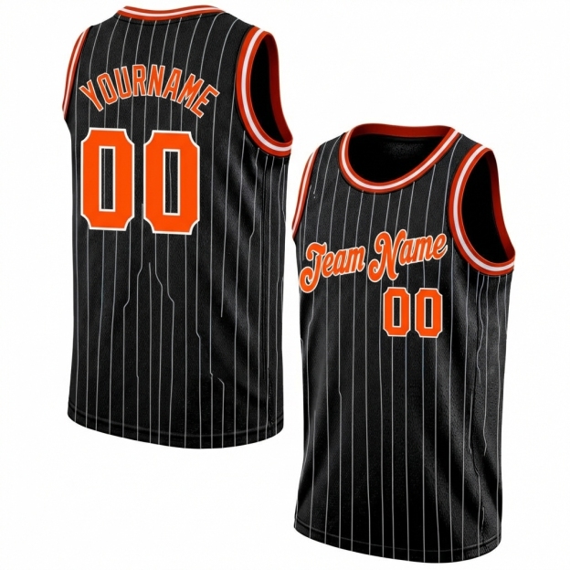 Custom Black & Orange/White Pinstripes Basketball City Edition Jersey