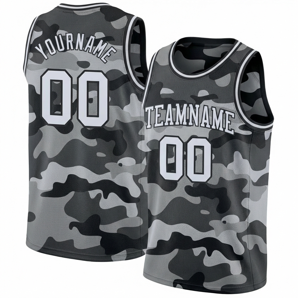 Custom Camo White & Black Salute To Service Basketball City Edition Jersey