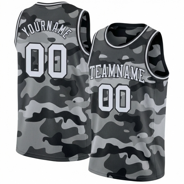 Custom Camo White & Black Salute To Service Basketball City Edition Jersey
