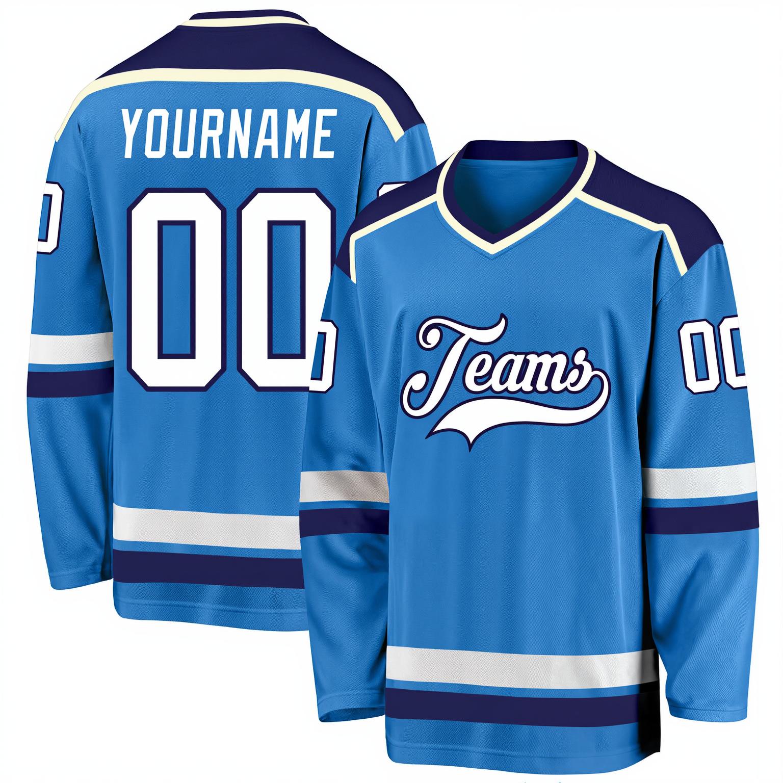 Custom Blue & White/Navy Hockey Jersey