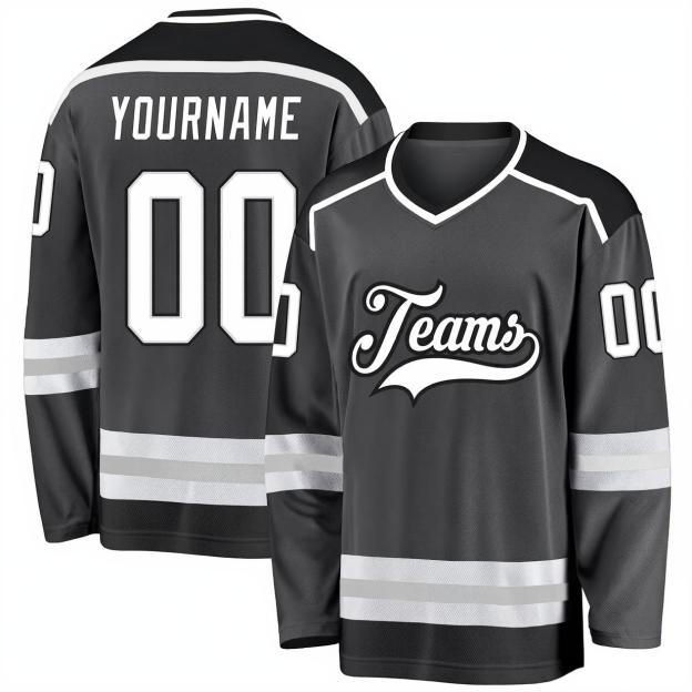 Custom Dark Grey & White/Black Hockey Jersey