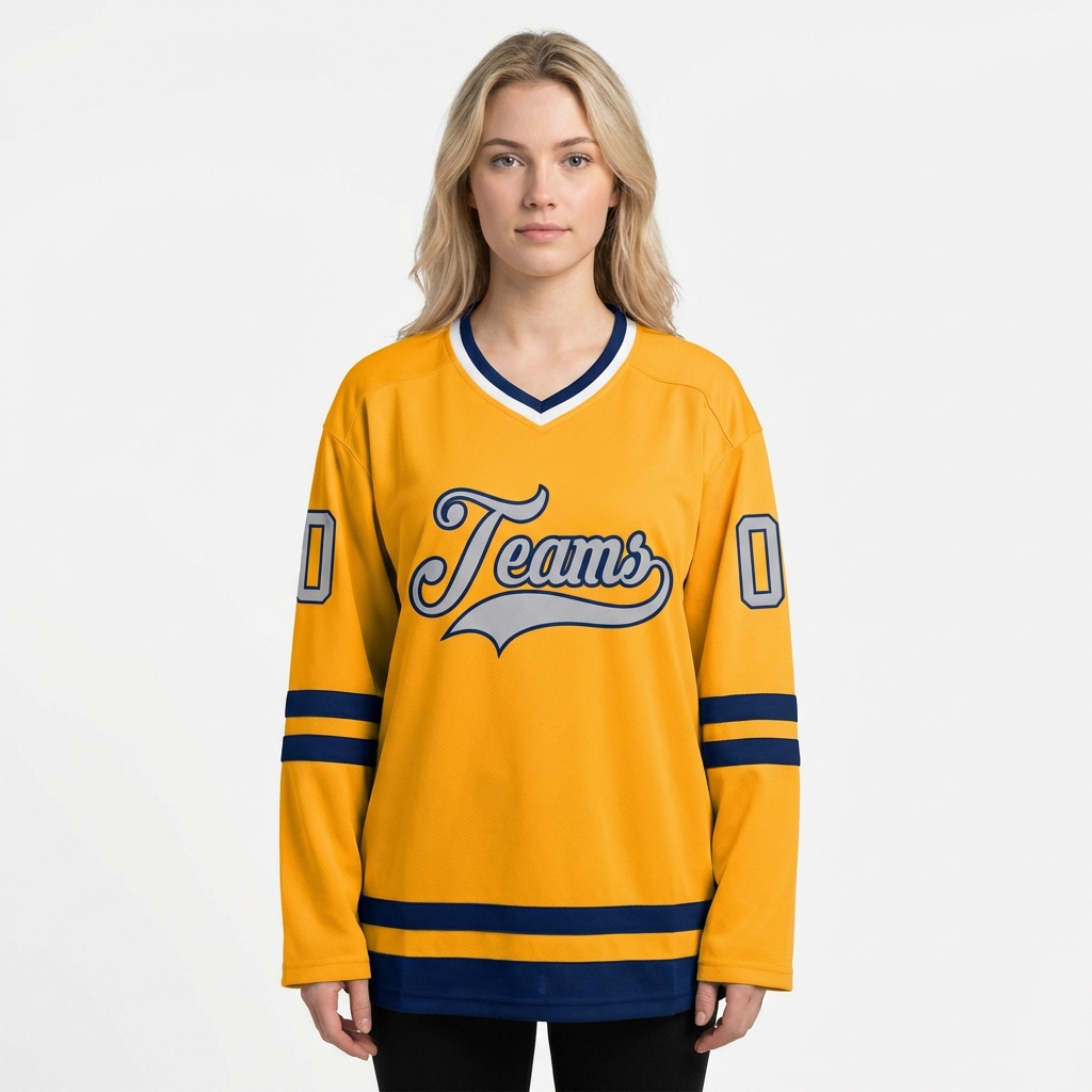 Custom Yellow & Grey/Royal Hockey Jersey