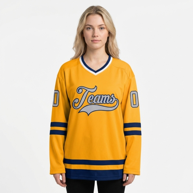 Custom Yellow & Grey/Royal Hockey Jersey