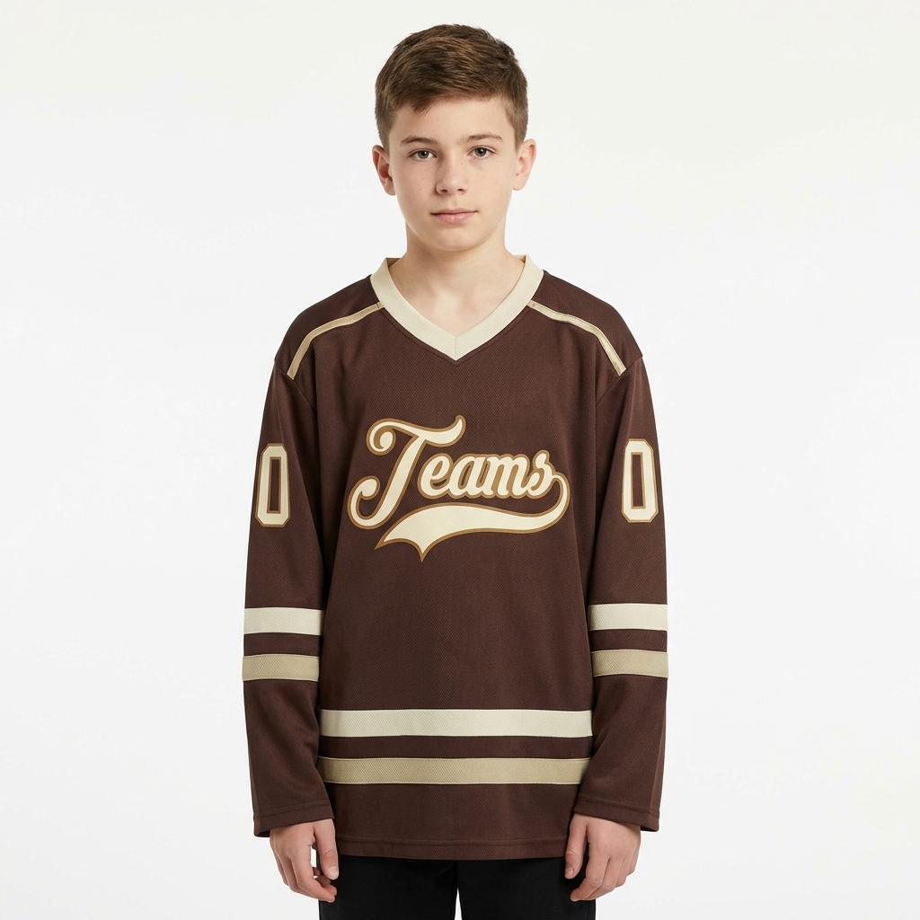 Custom Brown & Cream/Khaki Hockey Jersey