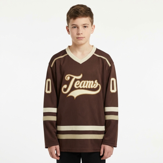 Custom Brown & Cream/Khaki Hockey Jersey
