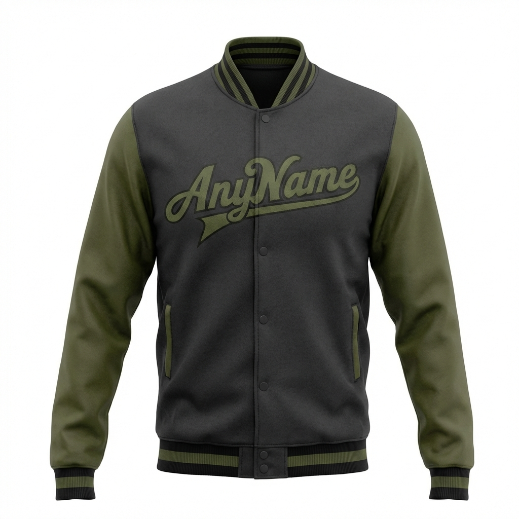 Custom Dark Grey & Olive Raglan Sleeves Full-Snap Fleece Jacket