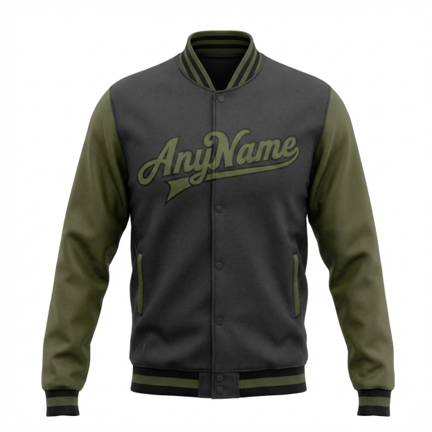 Custom Dark Grey & Olive Raglan Sleeves Full-Snap Fleece Jacket