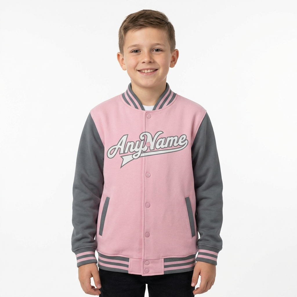 Custom Pink & White/Grey Raglan Sleeves Full-Snap Fleece Jacket