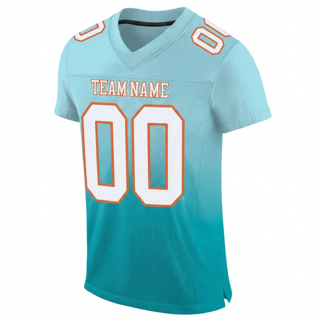 Custom Aqua & White/Orange Gradient Fashion Football Jersey