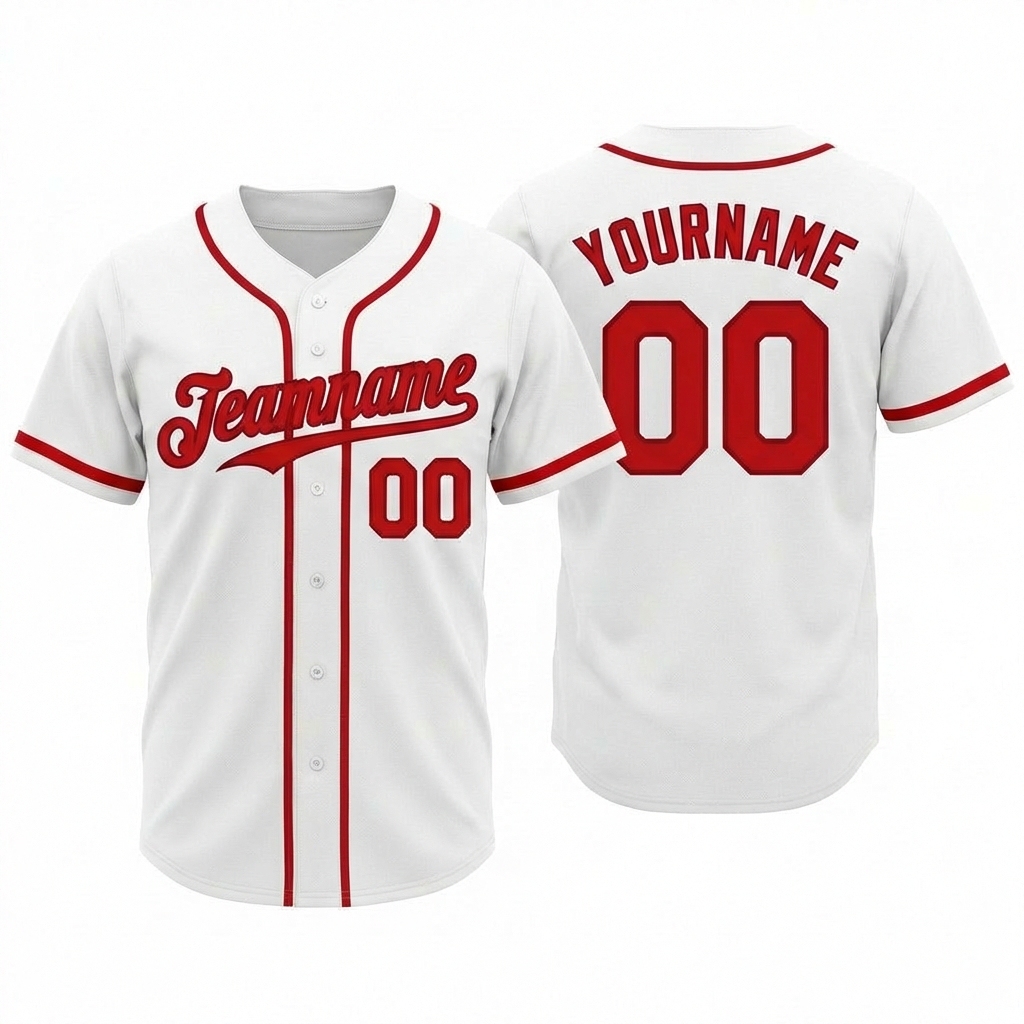 Custom White & Red Baseball Jersey