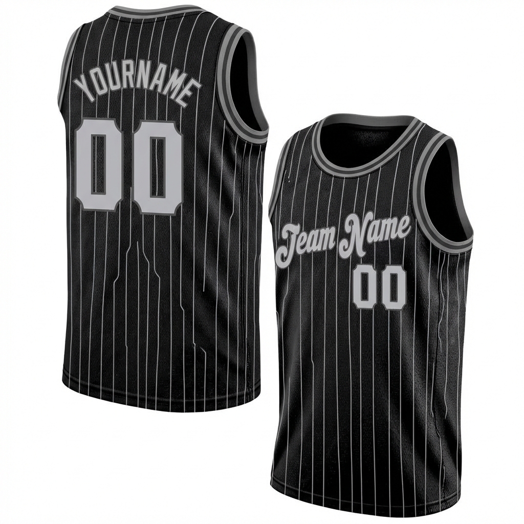 Custom Black & White/Grey Pinstripes Basketball City Edition Jersey