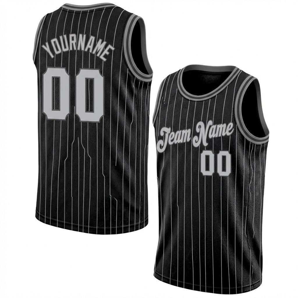 Custom Black & White/Grey Pinstripes Basketball City Edition Jersey