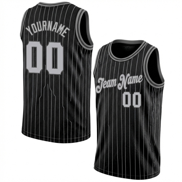 Custom Black & White/Grey Pinstripes Basketball City Edition Jersey