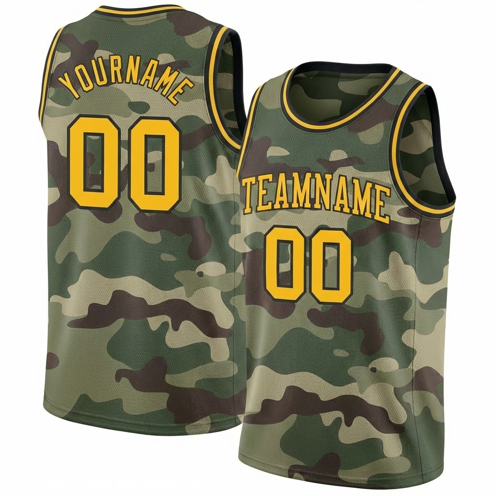 Custom Camo Yellow & Black Salute To Service Basketball City Edition Jersey