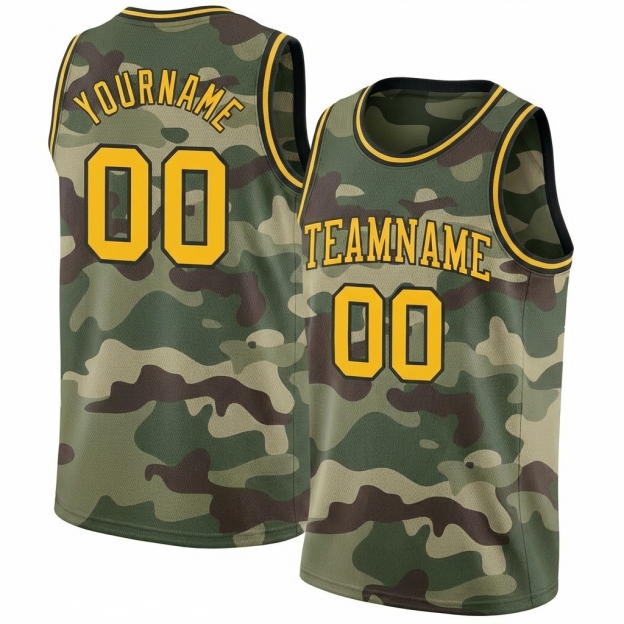 Custom Camo Yellow & Black Salute To Service Basketball City Edition Jersey