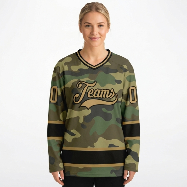 Custom Camo Black & Khaki Salute To Service Hockey Jersey