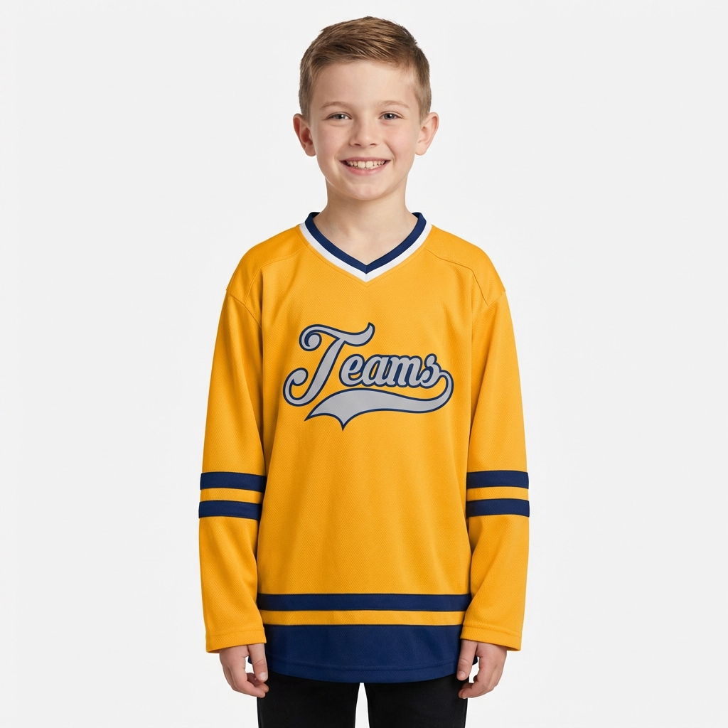 Custom Yellow & Grey/Royal Hockey Jersey