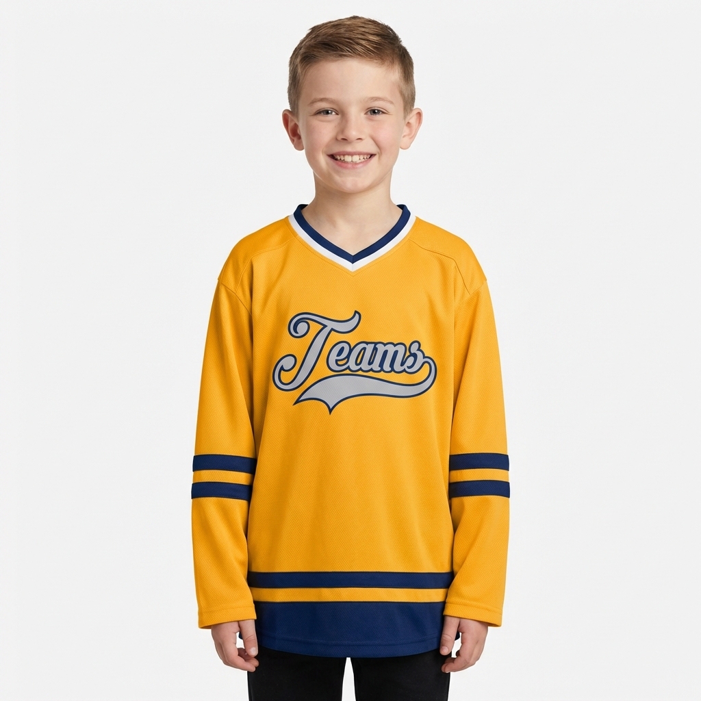 Custom Yellow & Grey/Royal Hockey Jersey