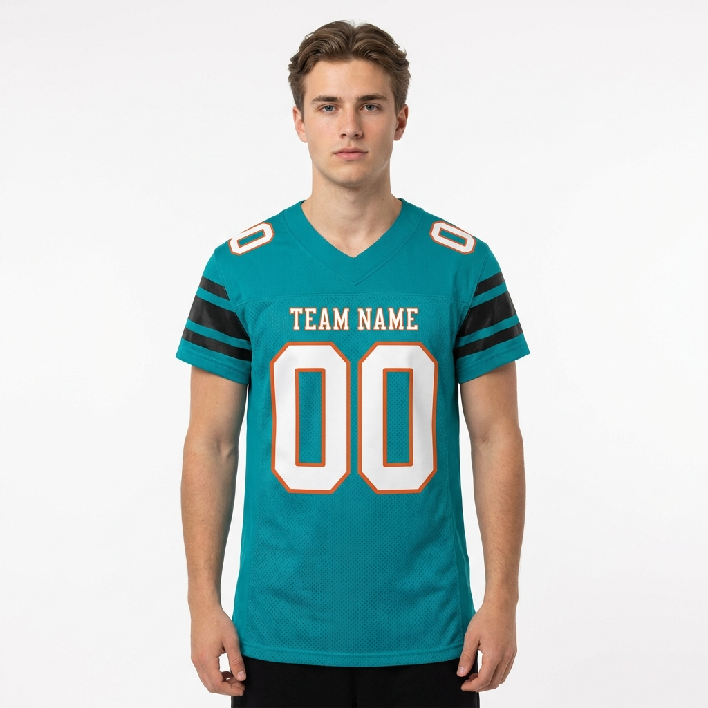 Custom Aqua & White/Black Football Jersey