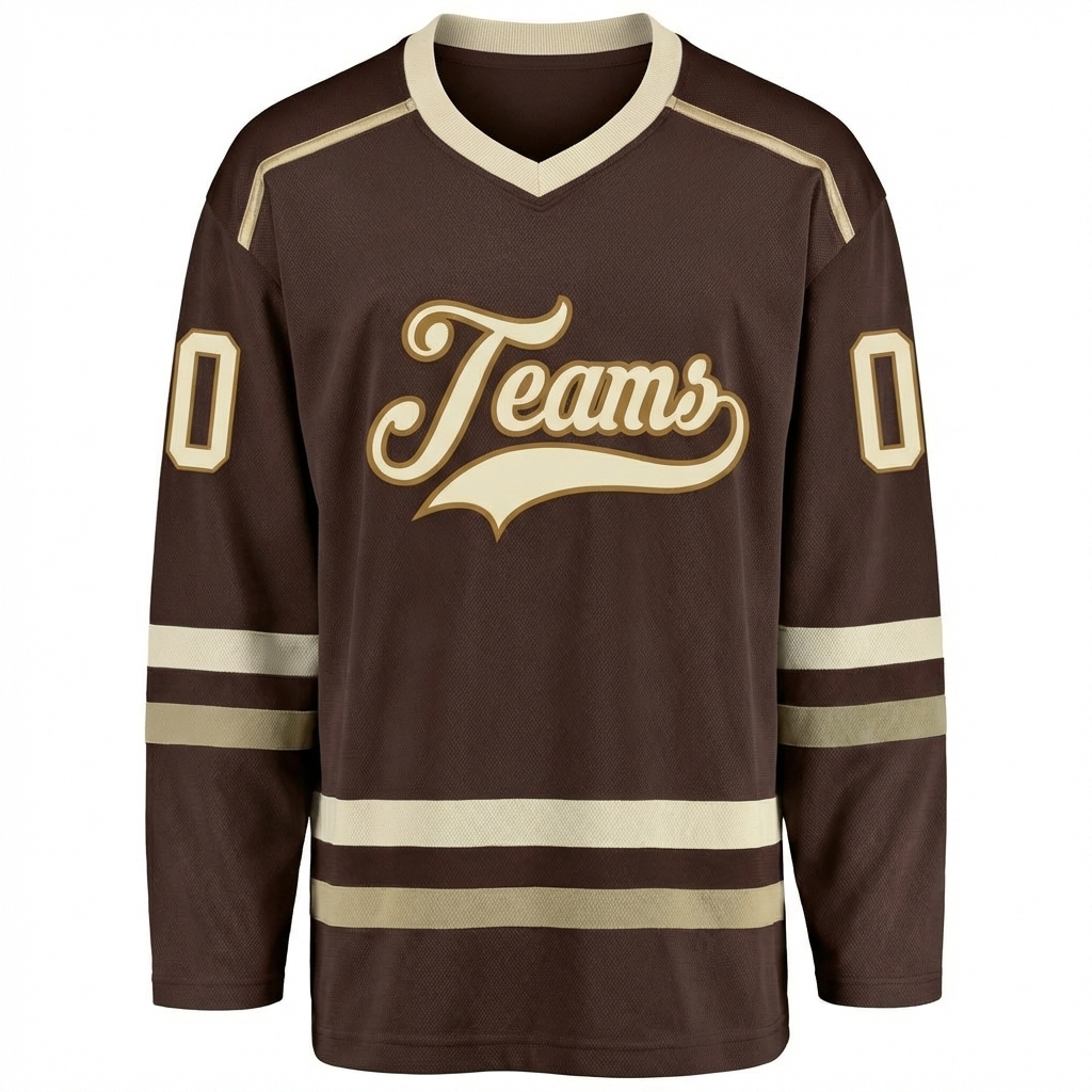 Custom Brown & Cream/Khaki Hockey Jersey